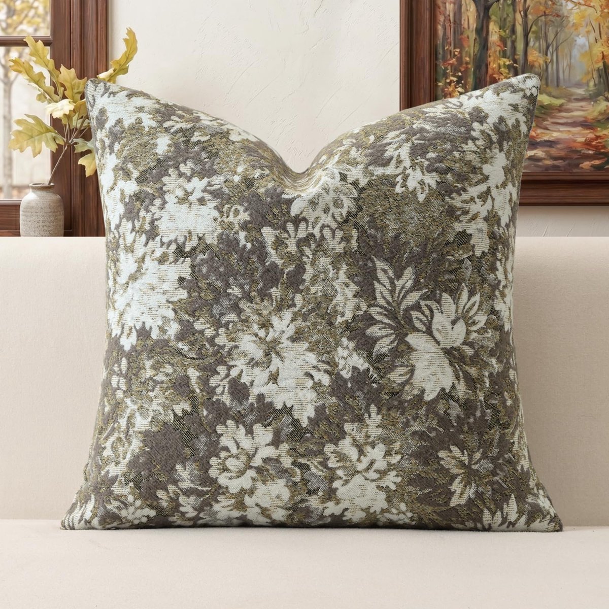 Kussenhoes 40x40cm, vintage chenille vierkante sierkussenhoes zachte decoratieve boerderij accent bank kussensloop voor woonkamer slaapkamer saliegroen