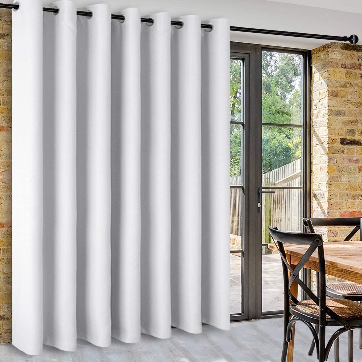 Gordijnen, grijs-wit, H 243 x 304 cm, ondoorzichtige gordijnen met ringen, thermogordijn, verduistering, extra breed gordijn, geluidsisolatie voor woonkamer, slaapkamer, kantoor