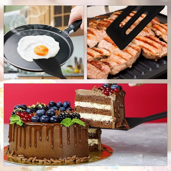 2 stuks mini siliconen spatel, anti-aanbak siliconen serveerdraaier, kleine spatels voor keuken koken, hittebestendige koekjesspatel met sleuven (zwart) — afbeelding 4