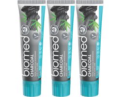 BIOMED Charcoal - Witte Tandpasta - Actieve Houtskool, Fluoride Vrij, 3-Pack
