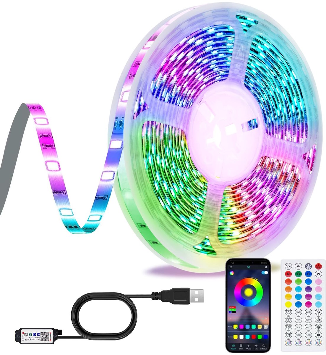 Strip 10m, Bluetooth RGB LED Strip USB TV Achtergrondverlichting Met IR Afstandsbediening App, Muziek SynchronisatieTiming Verlichting, Voor/Feest/Thuis Decoratie/Slaapkamer