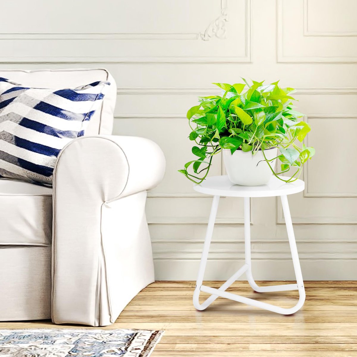 35 cm Ronde Plantenstandaard 2-delige set,Houten Bloemenrek,Metalen Plantenrek,Modern Rek voor Kamerplanten voor de woonkamer,Het Balkon en Het kantoor,Wit