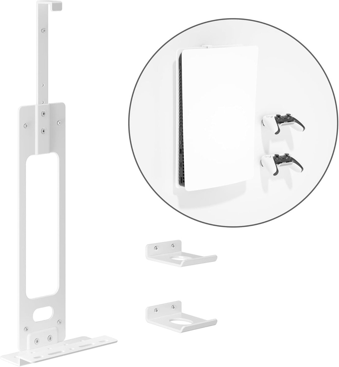 Verbeterde verstelbare muurbeugel voor gaming consoles: zwarte standaard voor PlayStation 5, PS5 Slim en Pro met 2 controller kits in wit, ideaal voor gamers