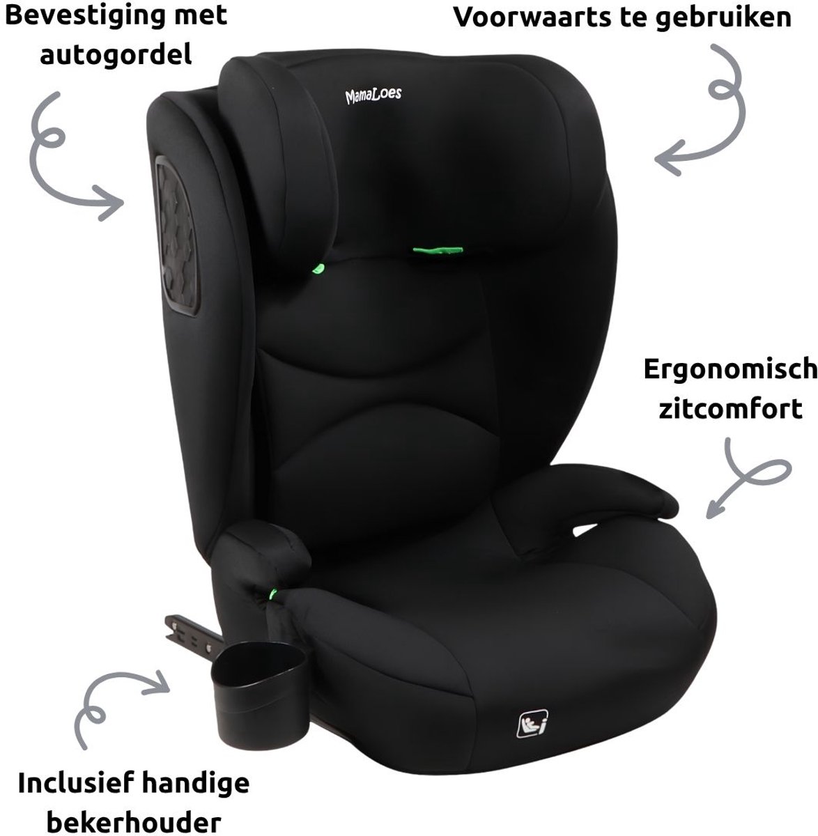 MamaLoes Liv Zwart Isofix 100-150 cm i-Size Autostoel thumbnail 2