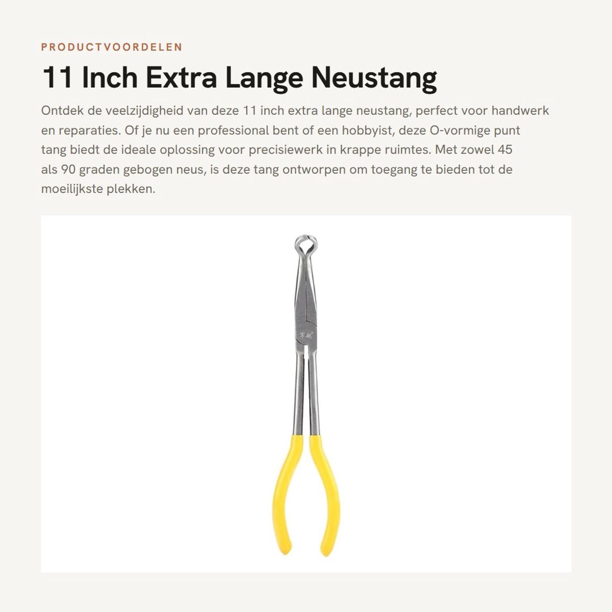 Dailygoods- Neustang 270mm - 45°/90° Buiging - O-vormige Punt - Ergonomische Handgreep - Hoogwaardig Staal - Professioneel Ontworpen - Tang