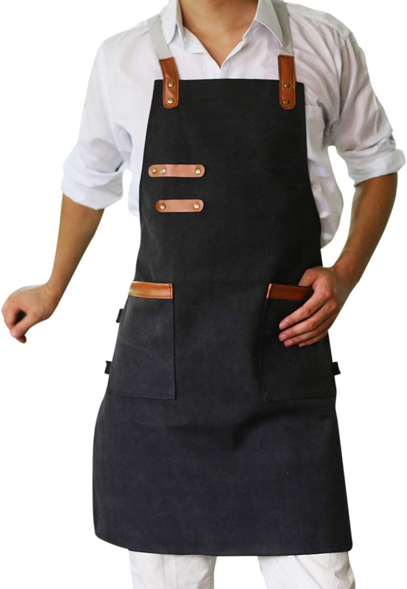 Thijox - Vintage Unisex Canvas Keukenschort met Zakken Crossback voor Mannen en Vrouwen - Werkschorten voor Café, Tuin, Houtbewerken en Koken