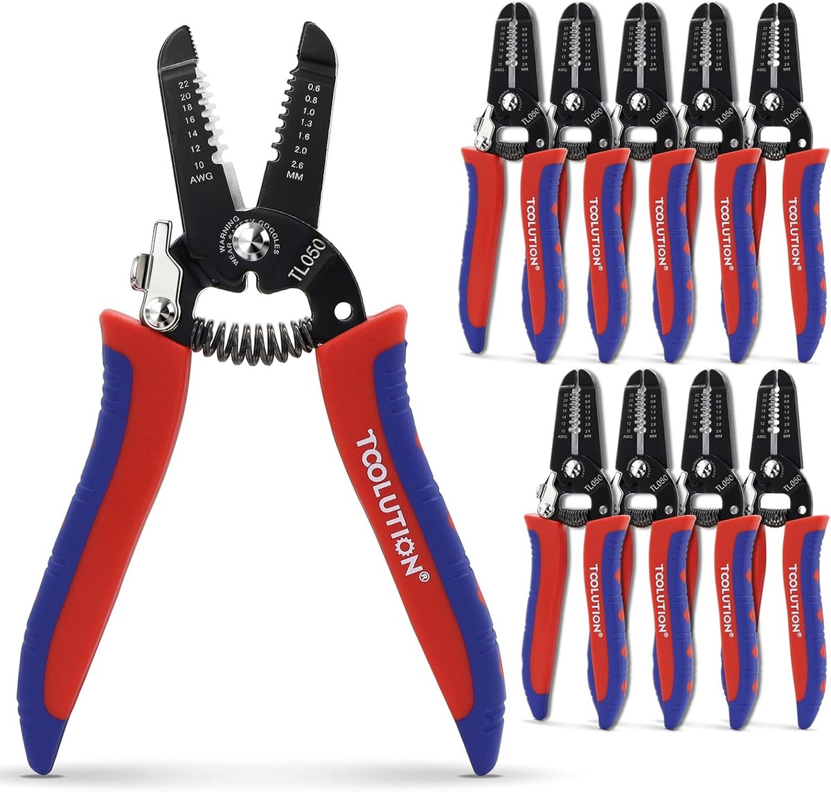 Thijox - Kleine Striptang en Draadsnijder voor 10-22 AWG, 10 Stuks, Handbediend met Veerbelaste Tang en Veiligheidsvergrendeling voor Laagspanningskab