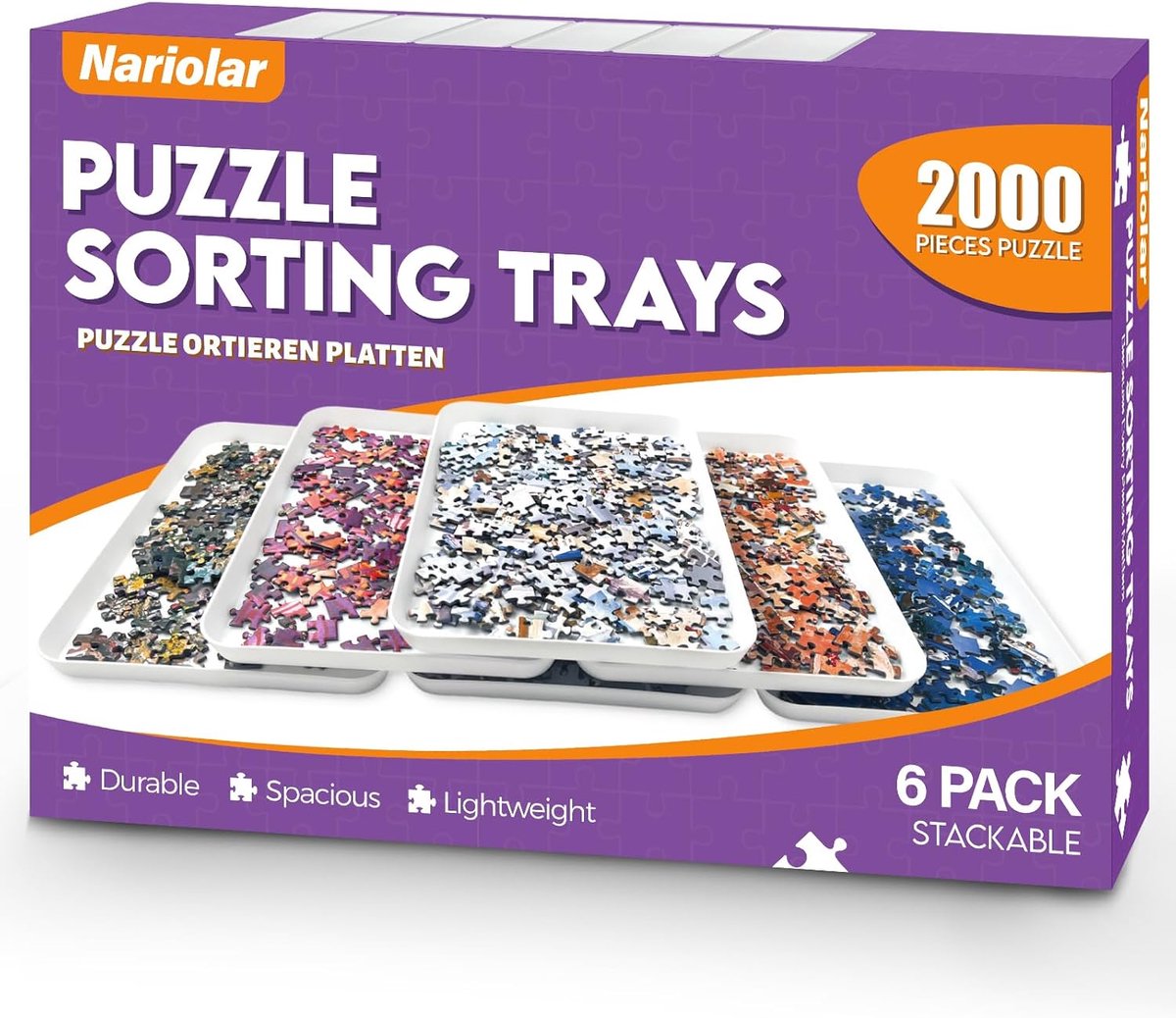 Thijox - 6 Witte Stapelbare Puzzel Sorteerbakjes 21,0 x 29,2 cm voor Efficiënt Puzzelen tot 2000 Stukjes, Perfect voor Thuis en Puzzelavonden