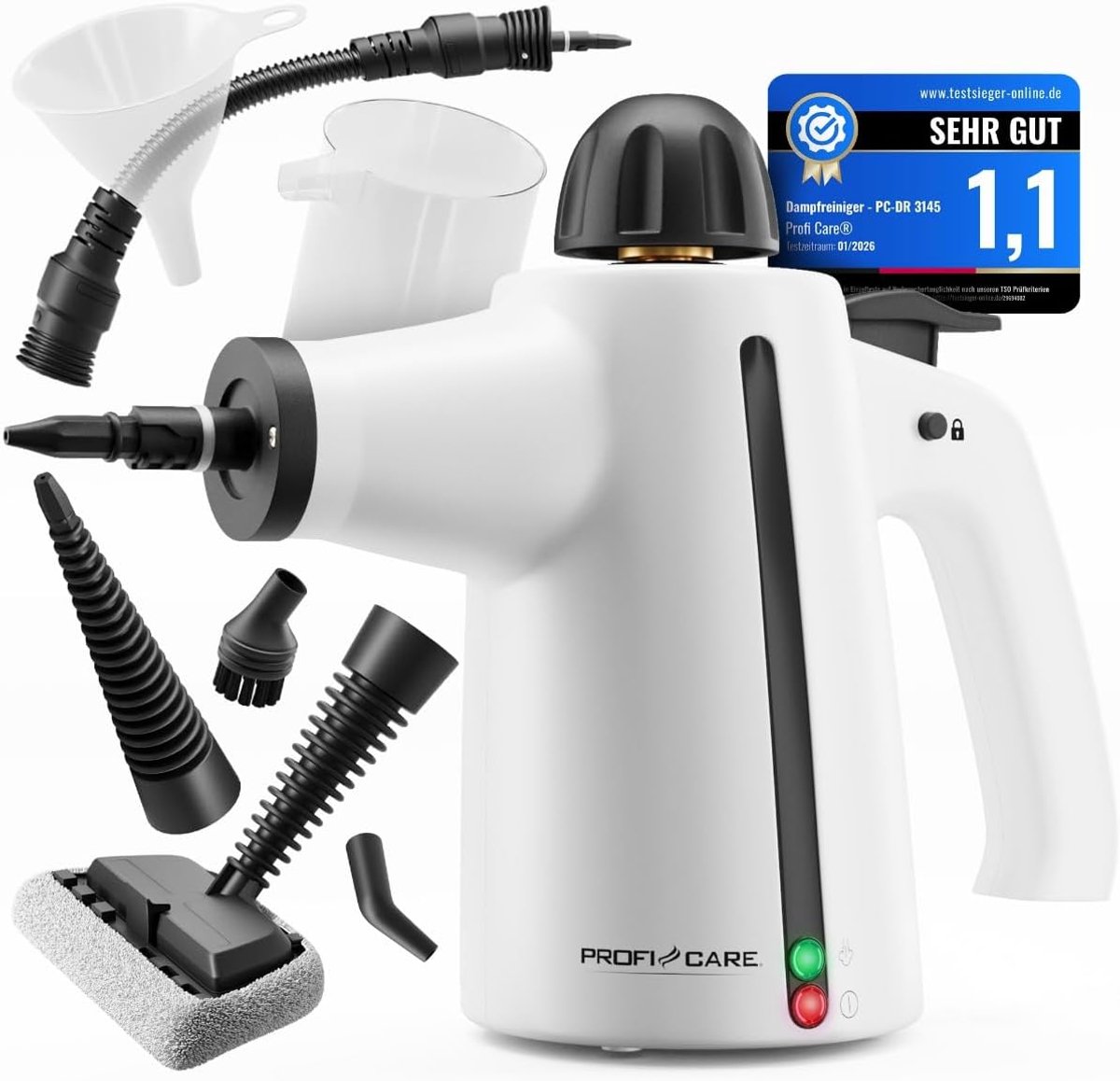 Thijox - Handstoomreiniger 3,7 bar | 1050 W | Auto, Keuken, Badkamer & Bekleding | 105 °C Stoomreiniger met 5 m Kabel en Accessoires | PC DR 3145