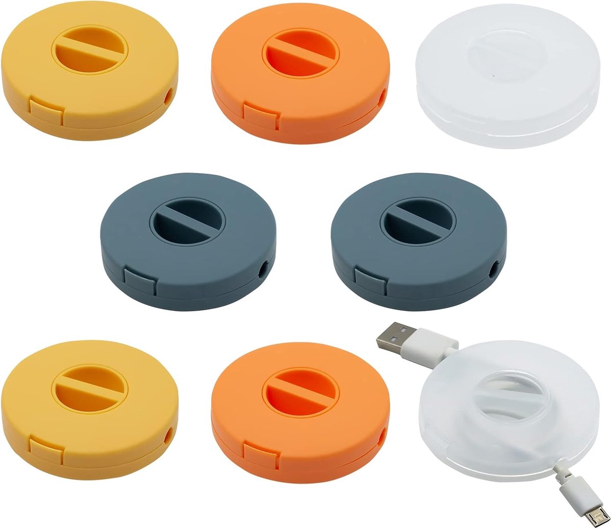 Thijox - 8 Stuks Draagbare Kabelwinder in 4 Kleuren - Ronde Kabel Tidy Box voor Oordopjes, USB-kabels, Muiskoorden en Opladers - Intrekbare Verlengkab