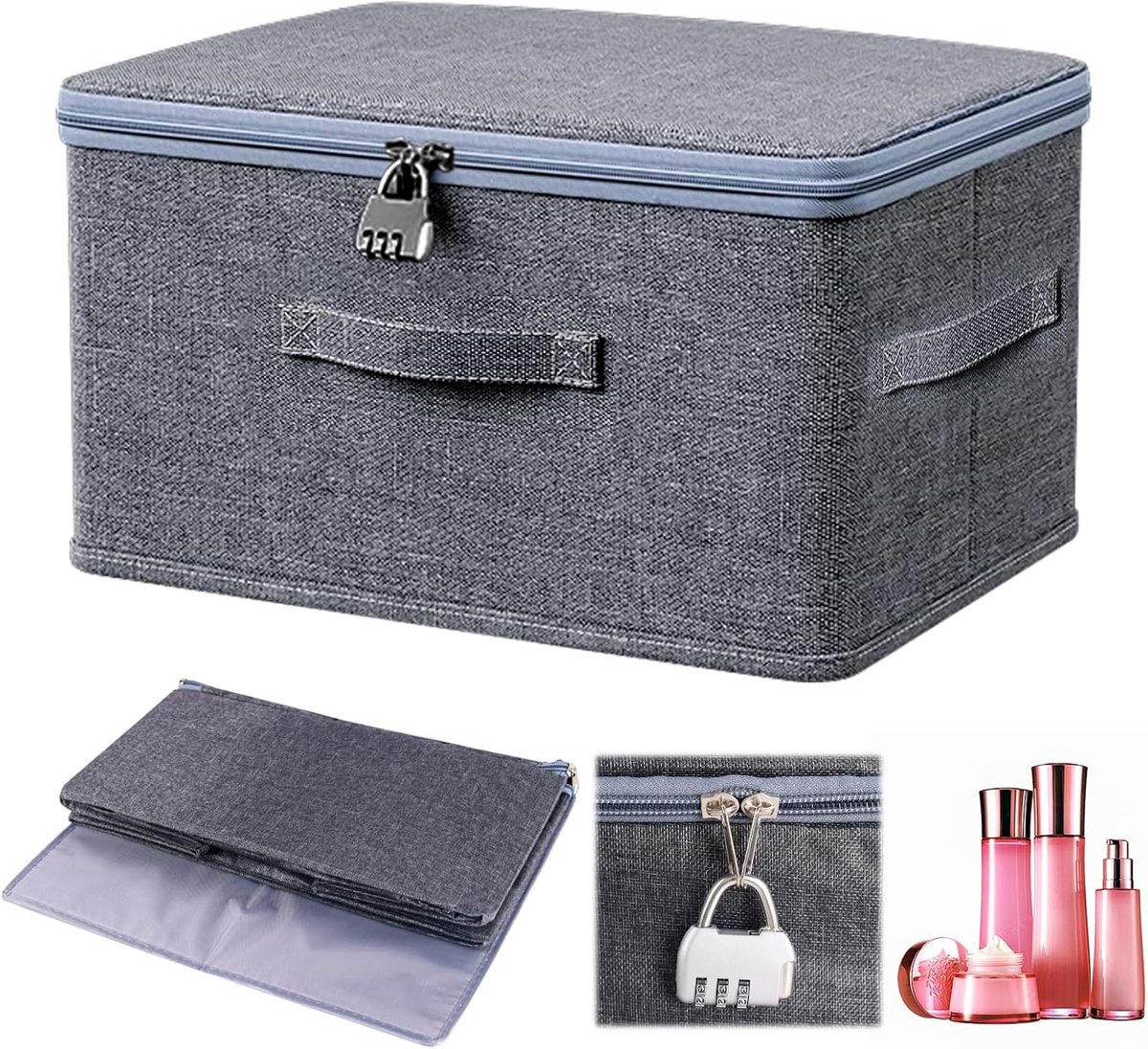 Thijox - Afsluitbare Opbergdoos met Slot | Organizer Box van Kationische Stof | Waterdichte Kist voor Speelgoed en Kleding | Kreukbestendig en Slijtva