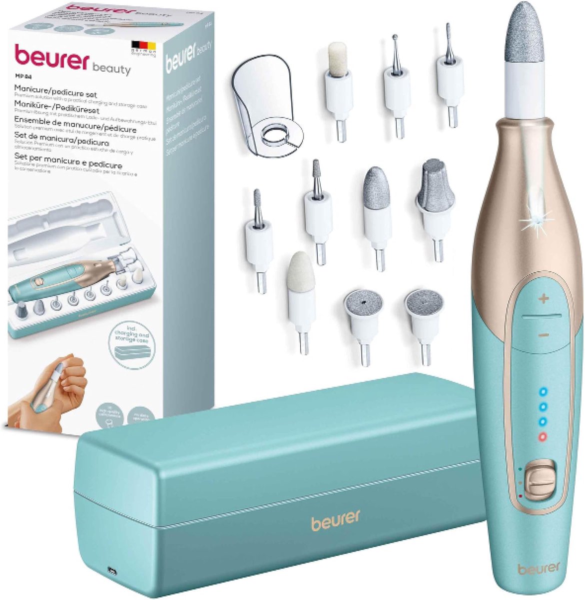 SnelShoppen - Elektrische Nagelvijl Manicure/Pedicure Set met 10 Opzetstukken, Oplaadbare Accu, LED Verlichting, Tot 4400 Toeren per Minuut, Hand- en