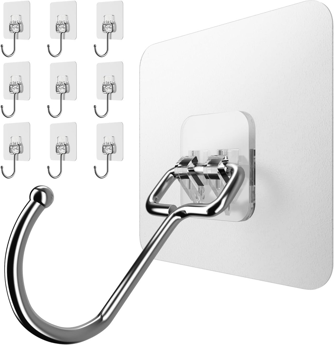 Thijox - Zelfklevende Haken Set van 10, Extra Sterk, Transparant, 15 kg Draagkracht, 180° Draaibare Kledinghaken, Wandhaken voor Keuken, Badkamer, Thu