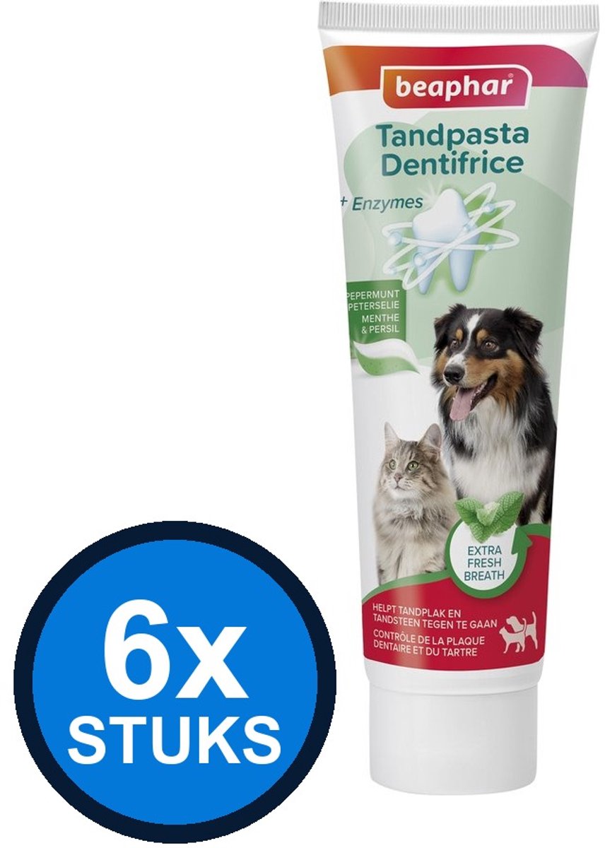 6x Beaphar - Tandpasta Pepermunt & Peterselie 100g - Hondenverzorging - 100 g