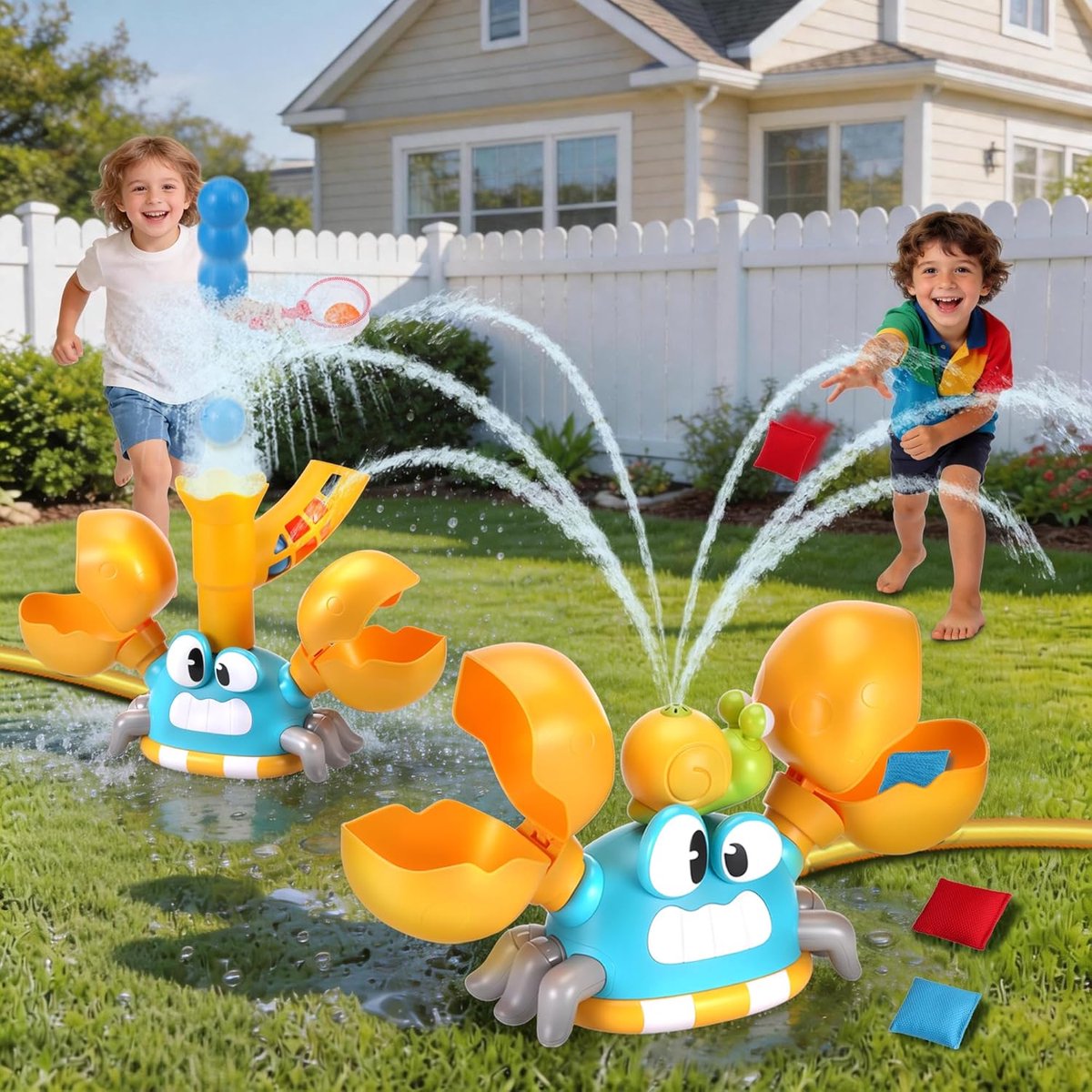 Thijox - Watersprinkler voor Kinderen 3-in-1 Krabbenssprinkler met Waterspray, Beanbag-werpspel & Fangball-spel - Zomer Outdoor Speelgoed voor Jonge M