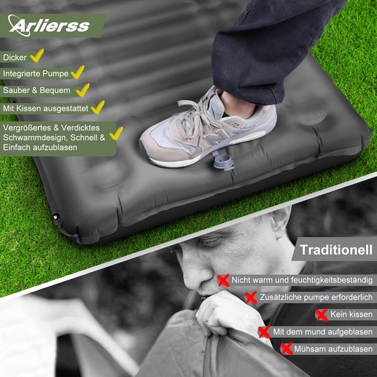 Thijox - Zelfopblazend Luchtmatras 12 cm Hoog met Voetperspomp - Compacte en Lichte Slaapmat met Kussen voor Camping, Wandelen, Reizen en Strand - Gri van Thijox — afbeelding 5