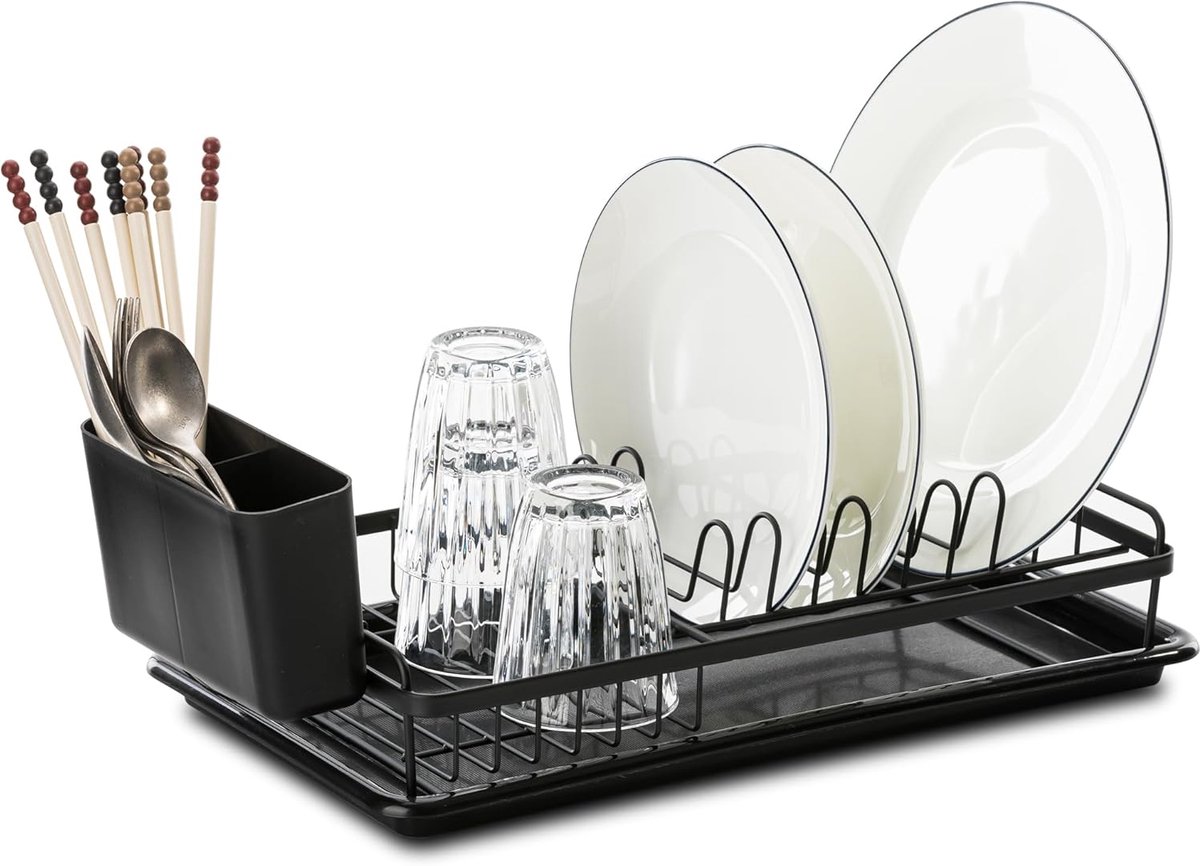 Inovra- Afdruiprek met afneembare haak - Klein - 39 x 23 x 8 cm - Antislip - Gootsteen - Zwart - Afwasrek