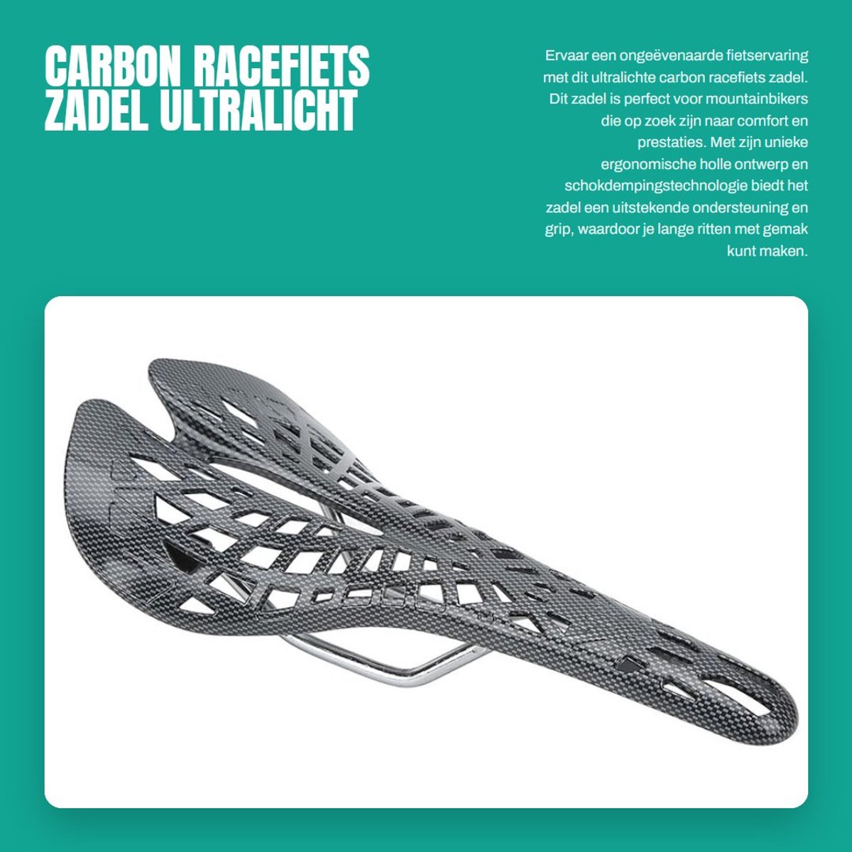 Dailygoods- Fietszadel Ultralicht - Koolstofvezel - Ergonomisch Design - Schokdemping - Duurzaam - Gewicht 190 gr. - Fiets Zadel