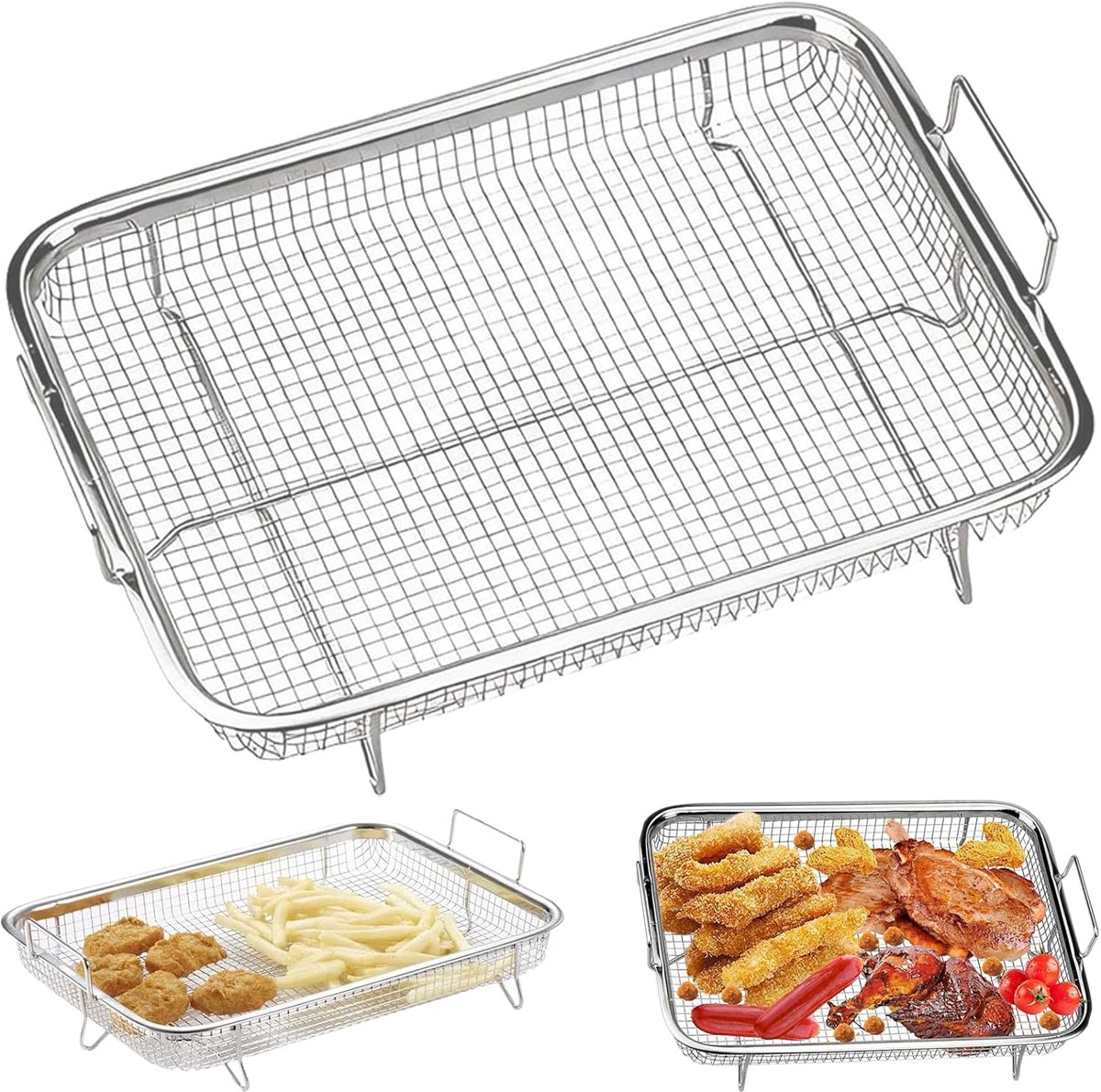 SnelShoppen - RVS Oven Grate, Grill Mand met Handvat, Duurzaam en Roestvrij, Multifunctionele Grill Grate voor Gezond Koken, Bakken en Grillen 30x22x5