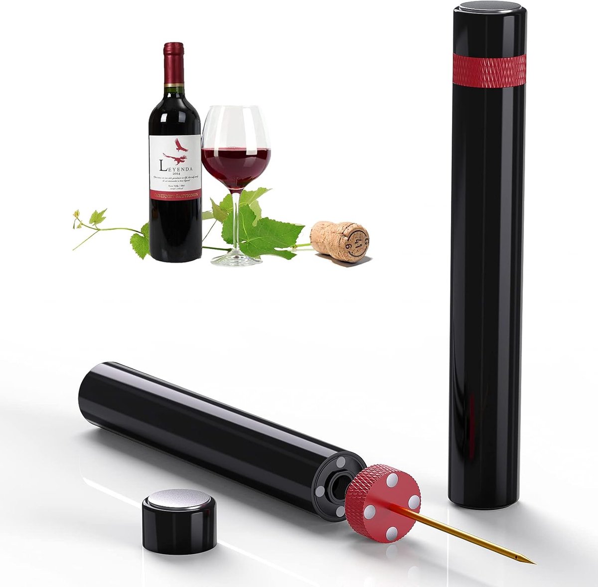 Thijox - Luxe Kurkentrekker Rode Wijn Luchtdruk Flesopener - Roestvrij Staal en Kunststof - Perfect voor Feesten, Thuis of op Vakantie - Rood/Zwart
