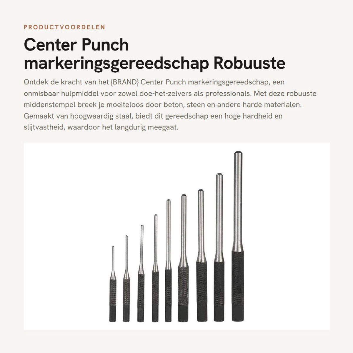 Dailygoods- Middenstempel robuust - Slijtvaste Stalen Middenstempel - Draagtas - Voor Beton/Wand - Hoogwaardig Staal - Hoge Hardheid - Boorgereedschap