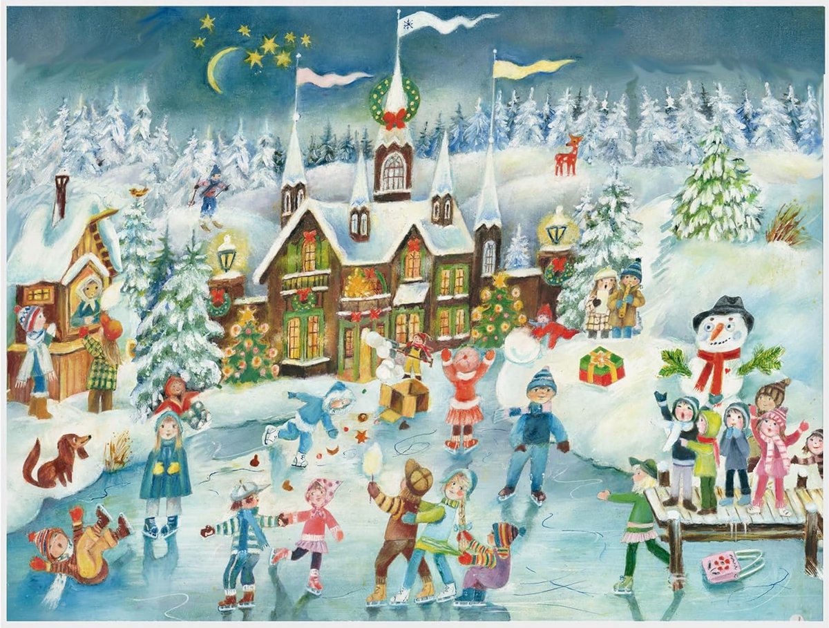 Adventskalender papier - Eislauffreuden am Schloß - vrolijke illustraties - elke dag een verrassing - ShopVlot