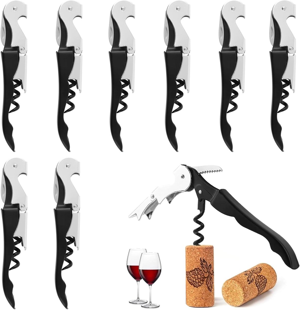 SnelShoppen - 8-delige Wijnopener Set met 3-in-1 Flessenopener, Korkenzieer van Roestvrij Staal, Perfect voor Sommelier, Ober en Barman, Bieropener en
