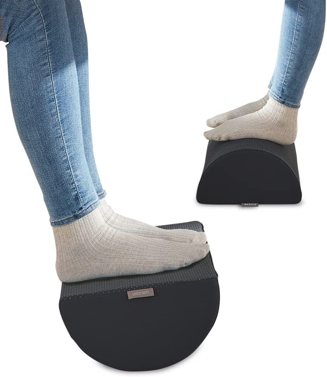 Thijox - Verstelbare Voetensteun voor Thuiswerkplek, Ergonomische Ondersteuning voor Benen en Knieën, Fluweel Grijs, Stoffen Hoes met Schuimrubberen B