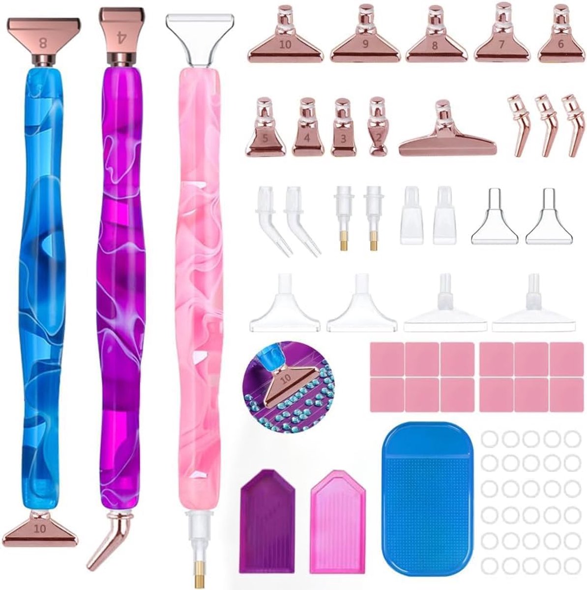 Thijox - 45 stuks Diamond Art Pennen Kit - Diamant Schilderijen Gereedschap met Roestvrij Staal Tips en Plastic Accessoires voor DIY Ambachten en Crea