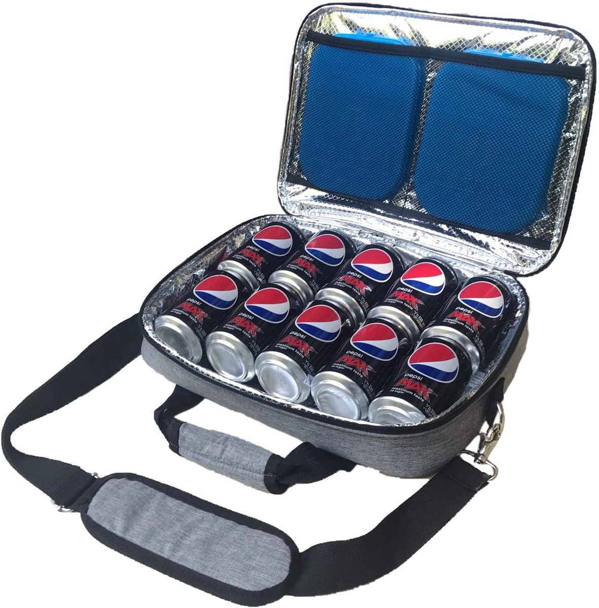 Thijox - Geïsoleerde slanke koeler voor 10 drankblikjes - Ultradunne platte mini koeltas met 2 herbruikbare ijspakketten - Ideaal voor feest, picknick