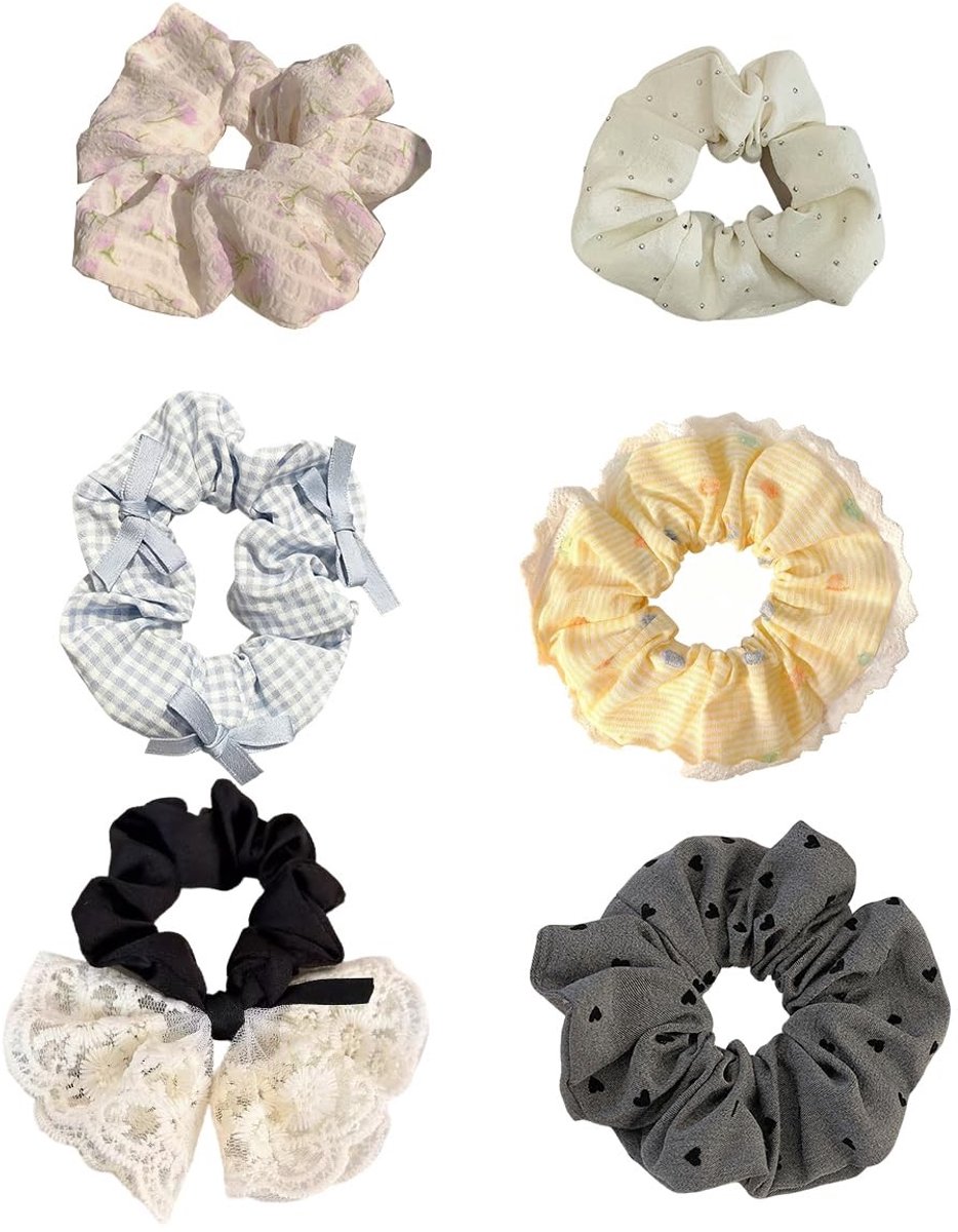 Dailygoods - 6 stuks haarelastiekjes scrunchies voor dames, Franse haaraccessoires, retro satijn, elastische dikke banden, haarclip