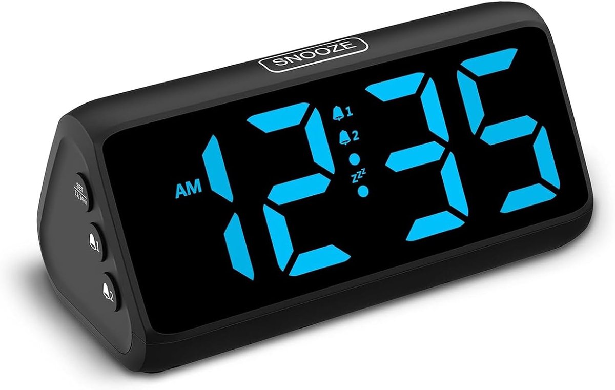 Thijox - Loue wekker voor diep slaapers, digitale wekker met LED-display, dubbele alarm, 5 helderheidsdimmer, 4 geluidsniveaus, nachtkastwekker voor k