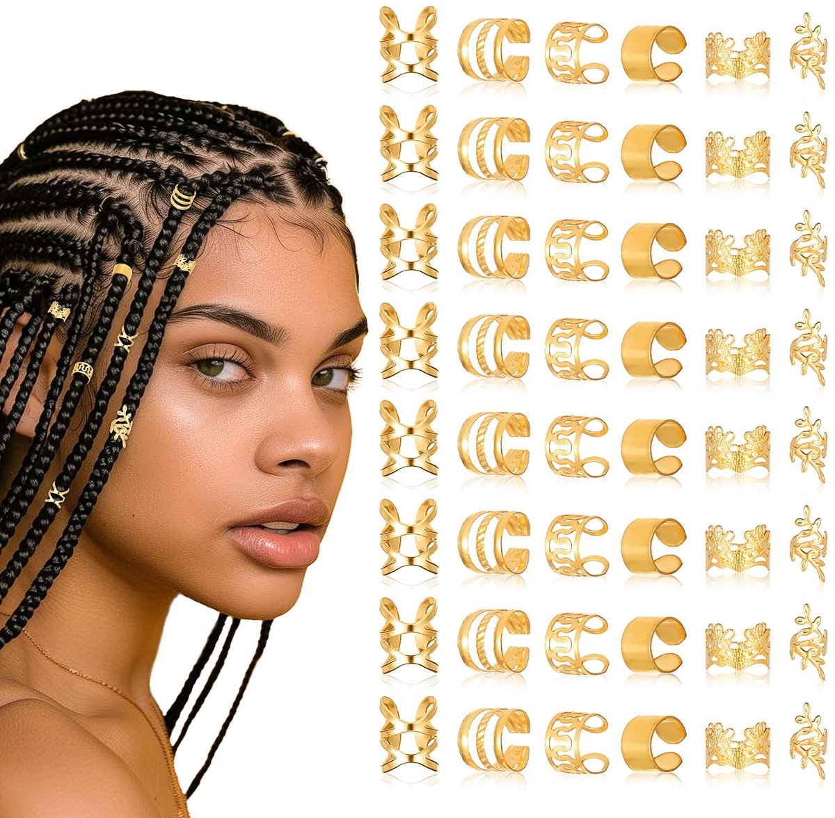 Dailygoods- Haaraccessoires 48 stuks - Gouden Haaraccessoires - Dreadlocks Sieraden - Vlechten - Verstelbaar - Zinklegering - Haarsieraden