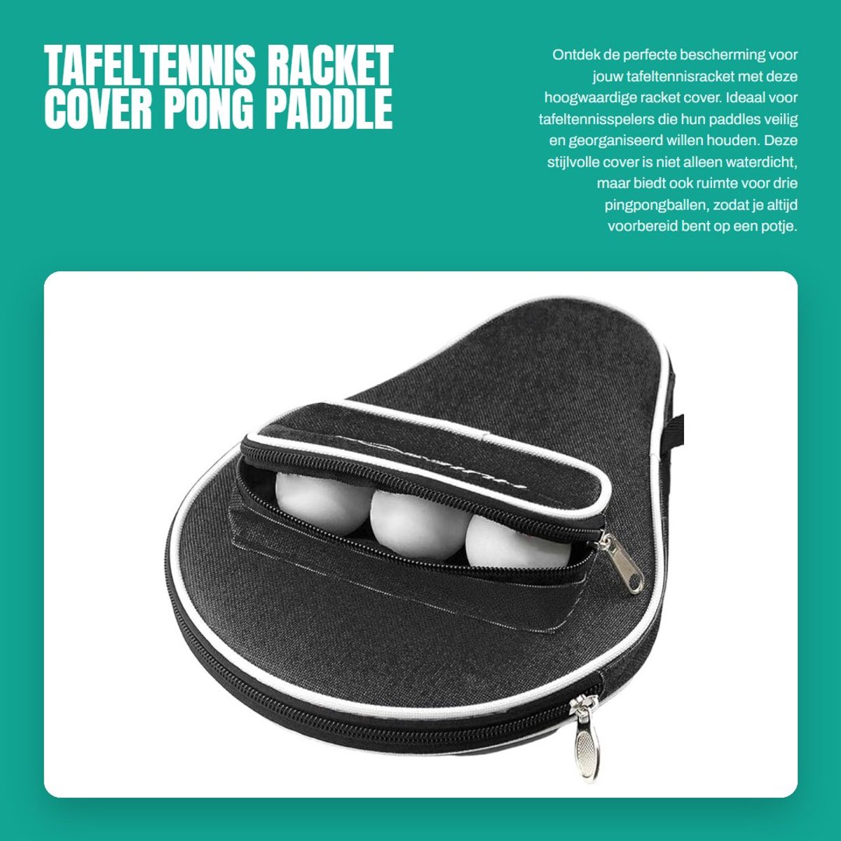 Dailygoods- Tafeltennis Racket Cover Waterdicht - Pong Paddle Tas - Extra Bal Compartiment voor 3 Ballen - Oxford Doek - Comfortabel Handvat - 30x20,5 cm - Pingpong Tas
