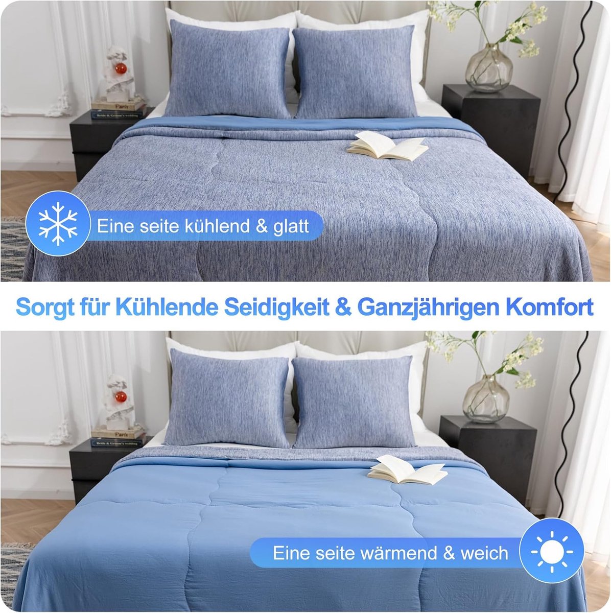 Thijox - Zomer Koeldeken 228x228CM, Koelende Deken zonder Overtrek, Japanse Q-Max >0,45 Arc-Chill, Voor Nachtzweters, Blu, Ideaal voor Warmere Nachten