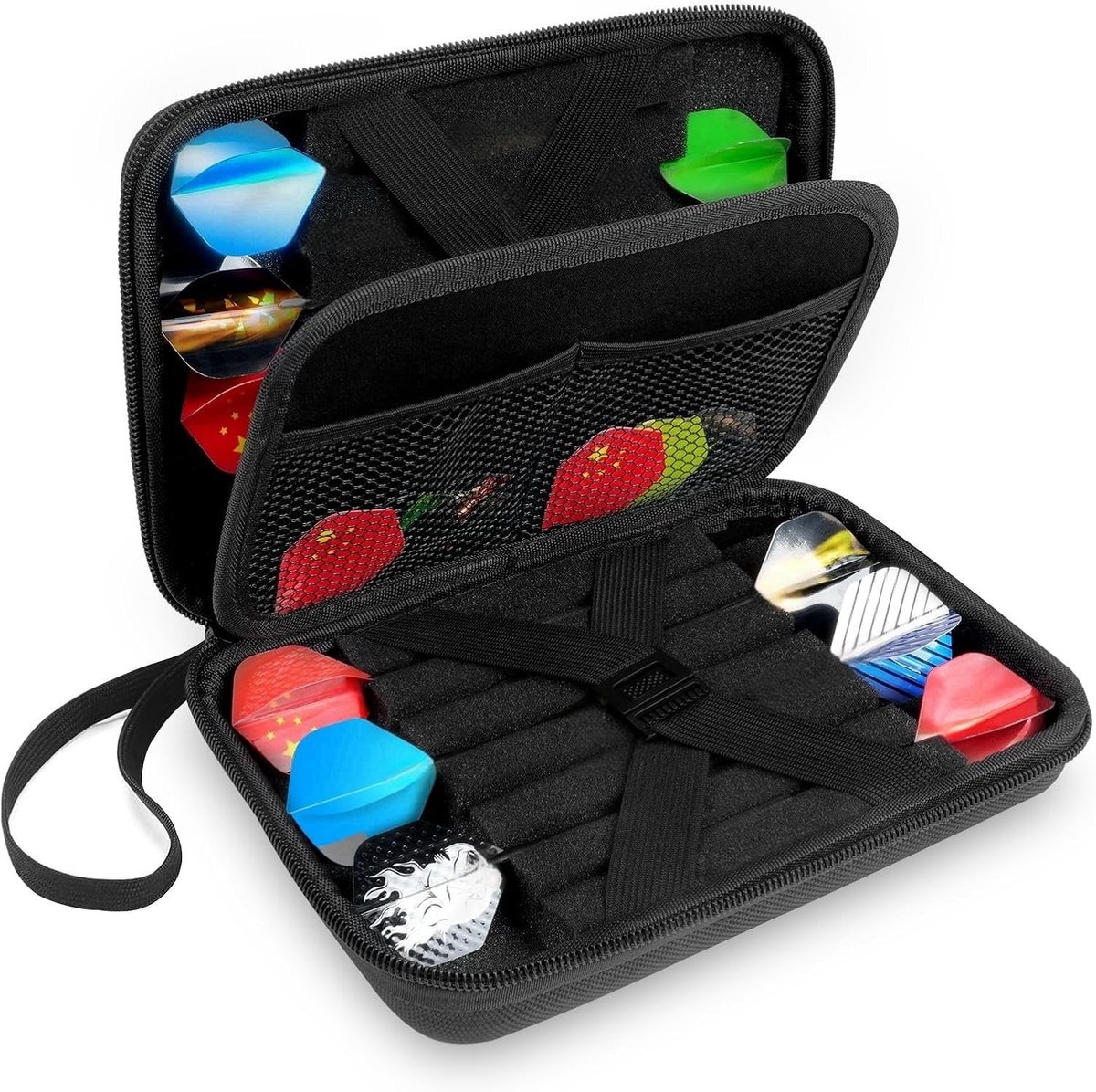 Dailygoods - flintronic Darttas Box, Harde EVA Shell Opslag Dart Case, Draagtas met Talrijke Mesh Zakken Houder voor Dart Tips, Dartcase Hoes voor 7 Stalen Darts of Softdarts