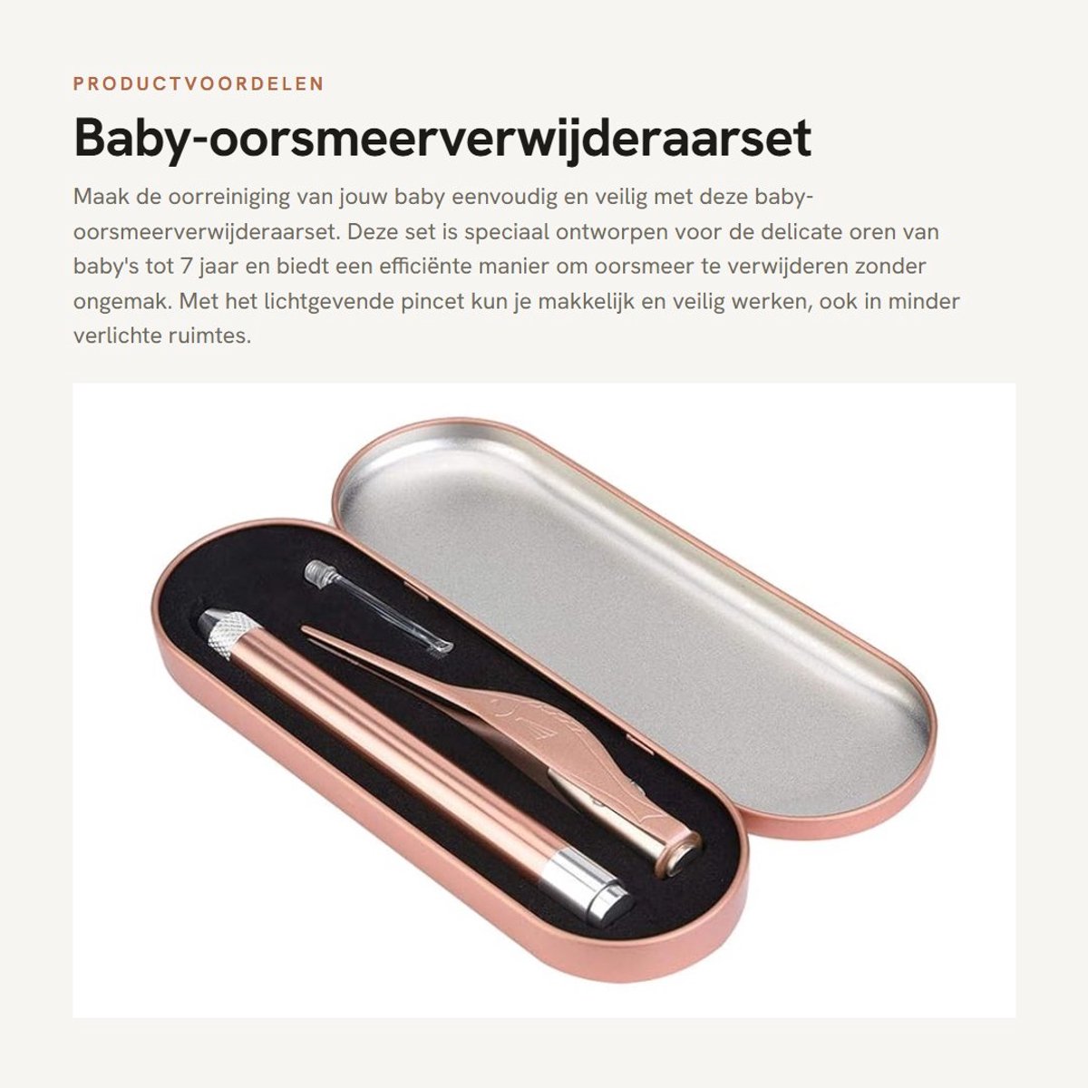 Dailygoods - Baby-oorsmeerverwijderaarset - Oorsmeerverwijderaar - Lichtgevend pincet - Roze goud - Veilig en zacht - Inclusief opbergdoos - Geschikt...