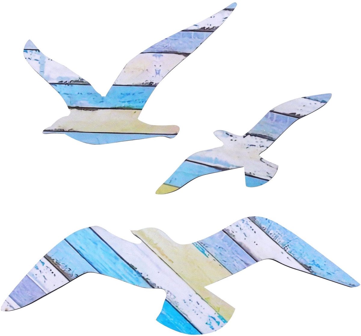 Dailygoods- Wanddecoratie Houten Meeuw - Wanddecoratie Kustthema - Wanddecoratie Strandkamer - Wanddecoratie Nautisch - Wanddecoratie Zelfklevend - 3 Stuks met Lijmpunten - Muurkunst
