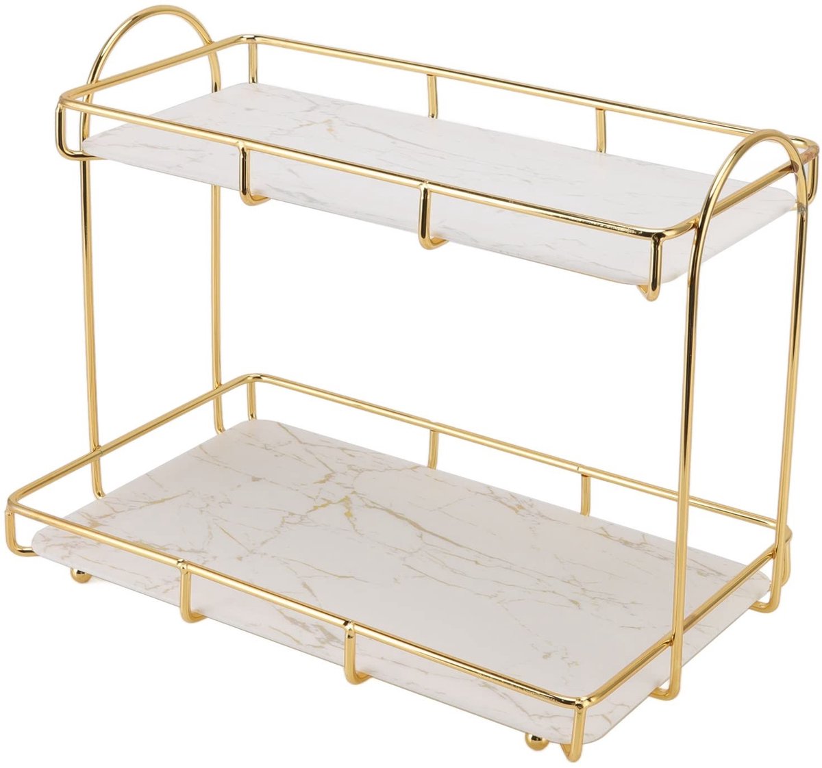 Dailygoods- Opbergrek 2 Niveaus - Badkamer Organizer - Cosmetica Plank - Stevig en Duurzaam - Multifunctioneel - Gouden/Witte Structuur - Opbergplank