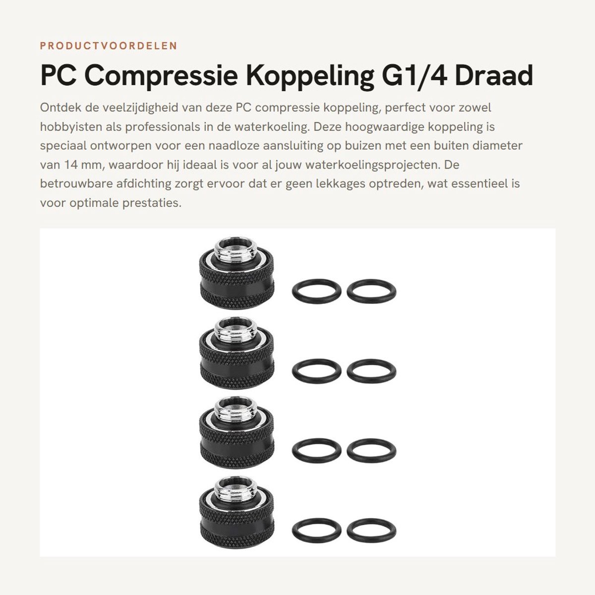 Dailygoods- Knelkoppeling 16 mm - 4-delige Set - Messing - Drielagige Afdichtingsringen - Duurzaam - EU-ROHS-gecertificeerd - Waterkoeling Fitting