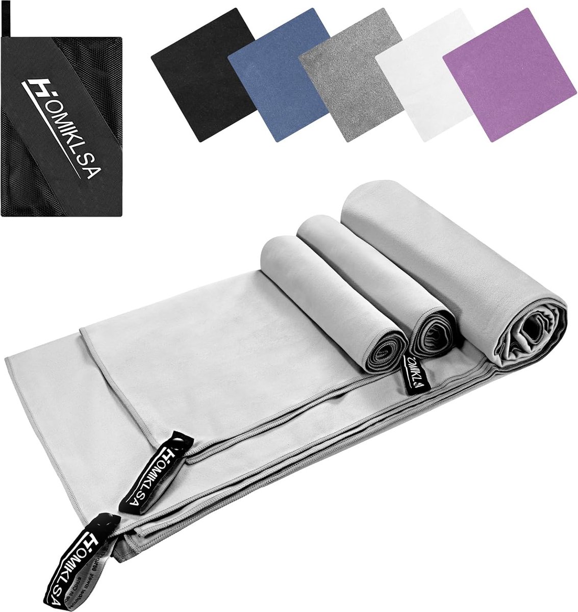 SnelShoppen - Microvezel Handdoek Set van 3 Grote 200 x 100 cm en 2 Kleine 80 x 40 cm, Sneldrogende Microfiber Sporthanddoeken voor Reizen, Fitness, S