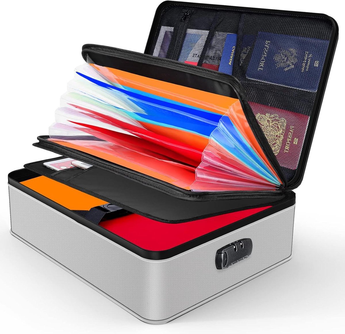 Documentenorganizer Vuurvast - Documententas Slot - Belangrijke Zaken Opslaan - 3-Cijferig Slot - 36x26x10 cm - Zilver