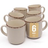 Pure Living Rustic Koffiekopjes - 6 stuks - 350 ml - Beige - Massief Aardewerk - Landelijk design - Magnetron & Vaatwasserbestendig