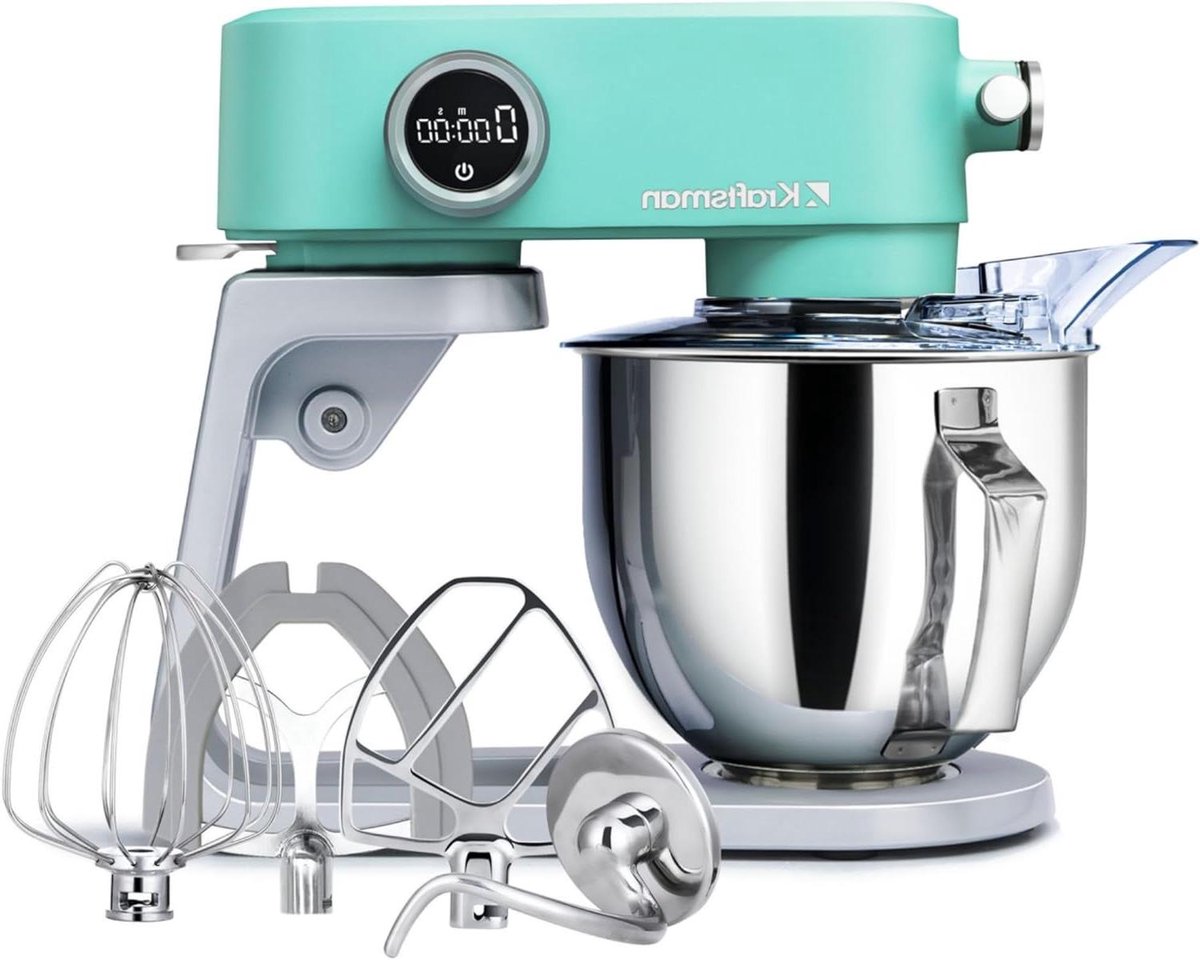Keukenmachine - Deegmachine mixer - Bakken en koken - 8 snelheden timer - 5 liter kom - Blauw
