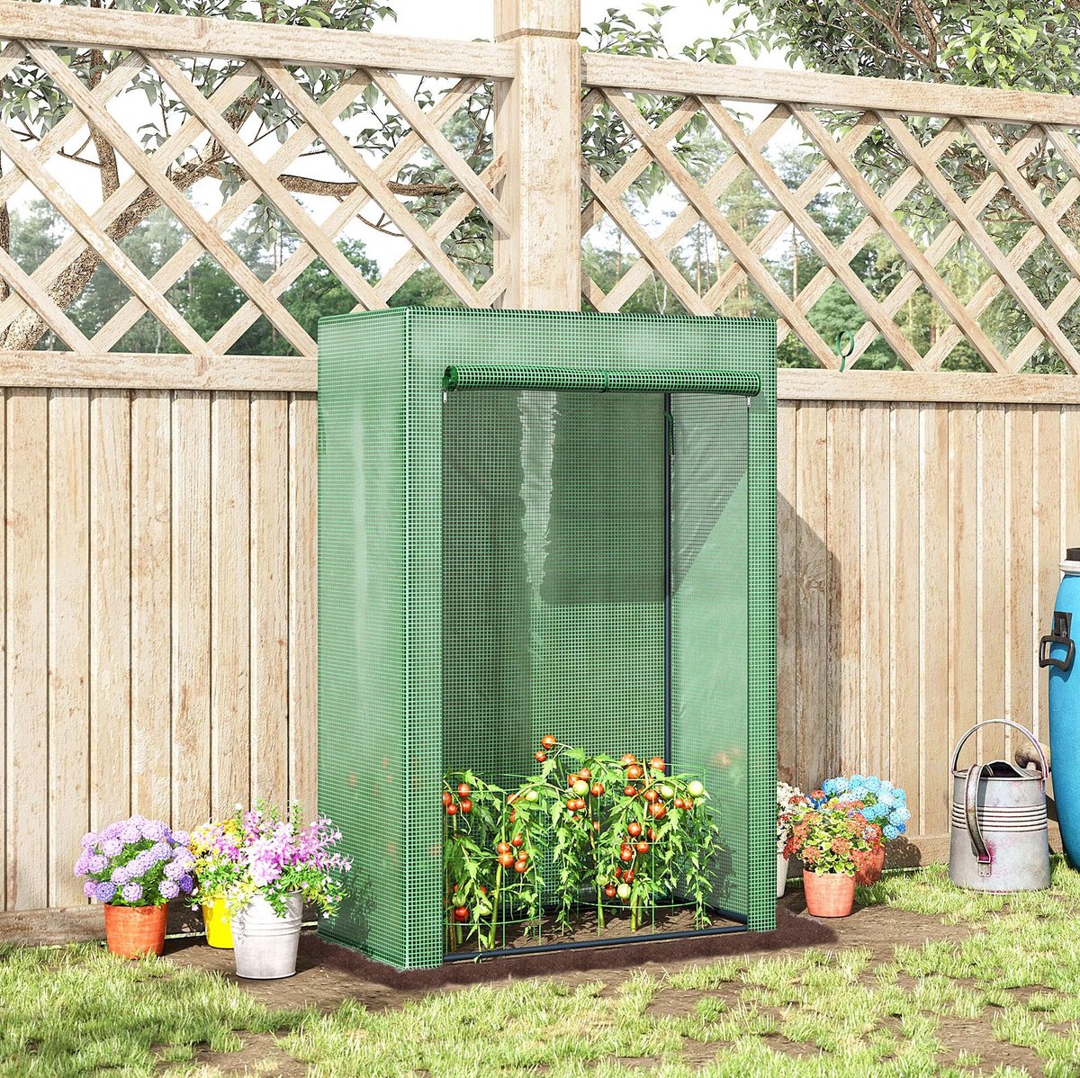 MEUNIQ Kweekkas 100 x 50 x 150 cm met oprolbare deur, kunststof hoes en gegalvaniseerd stalen frame, mini kas voor balkon, terras of tuin, groen