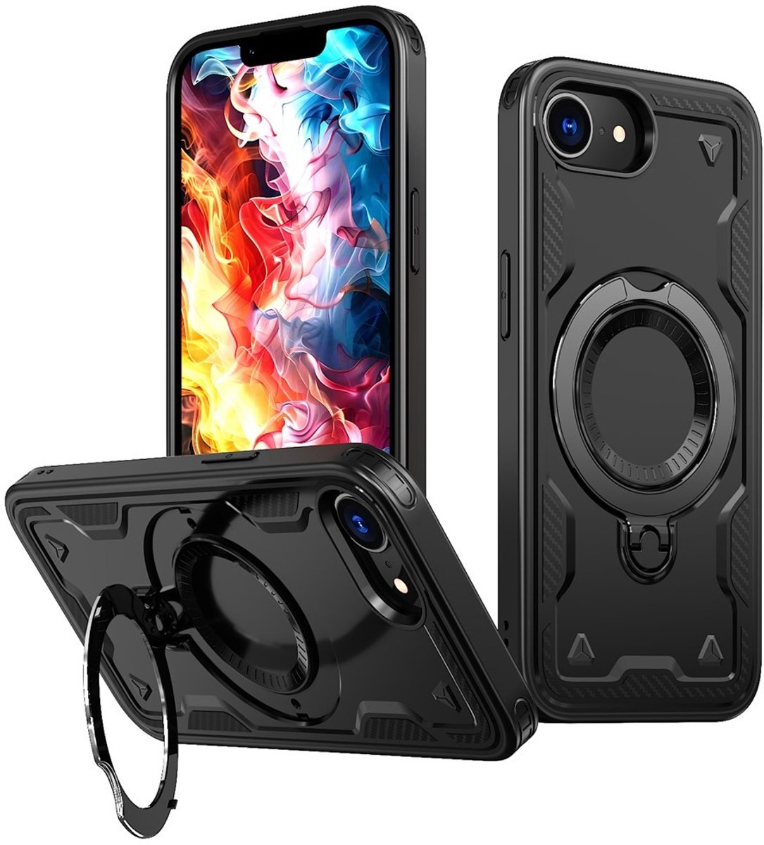 Coverup Hoesje - Geschikt voor iPhone 16e / 17e Hoesje - Coverup Armor Back Cover met MagSafe Compatible Kickstand - Zwart