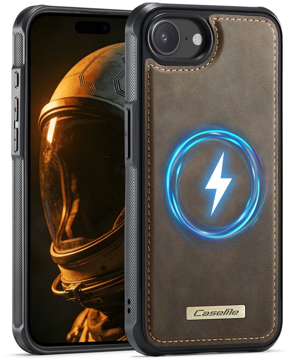 CaseMe Hoesje - Geschikt voor iPhone 16e / 17e Hoesje - CaseMe C69 Leather Back Cover - MagSafe Compatible - Bruin