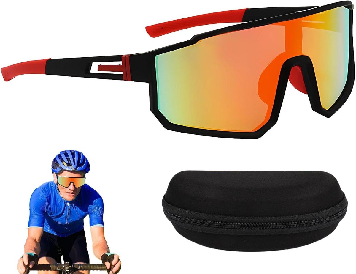 Antislip Bril - Sportzonnebril Winddicht - Buiten Sporten - UV400 Bescherming - 144 mm Breed - Zwart