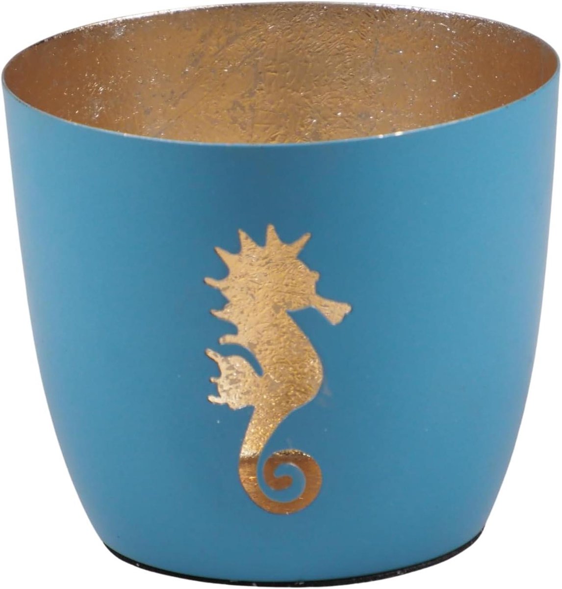 Maritieme Lantaarns - Metalen Kaarsenhouder - Sfeer Creëren - Geponste Motieven - 10 cm Diameter - Blauw Goud