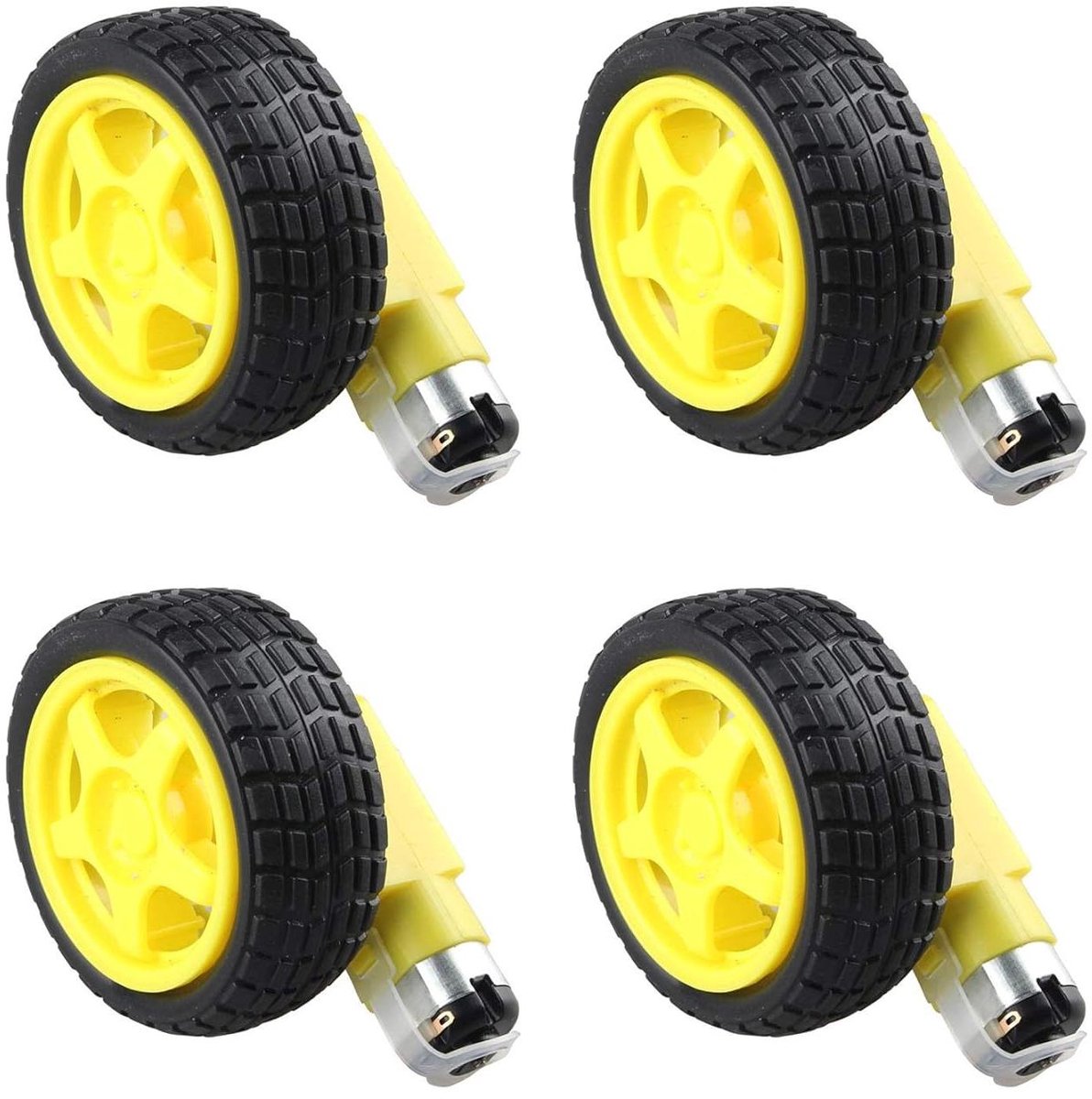 DC Motoren Set - Robot Wielen - Robot Projecten - Dubbele As - 4 Stuks - Zwart